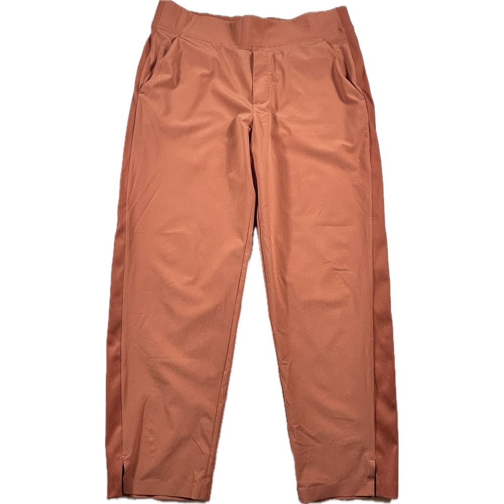 Athleta Womens Terracotta Rust Ribbed Side Stripe Hybrid Jogger Pants Size 12